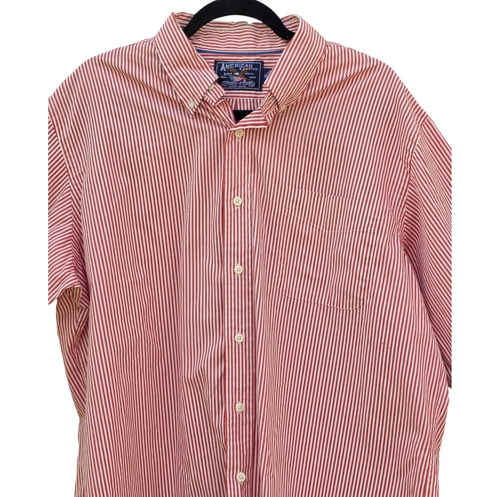 American Living‎ Button Down Shirt Mens XL Red White  Striped Cotton Long Sleeve
